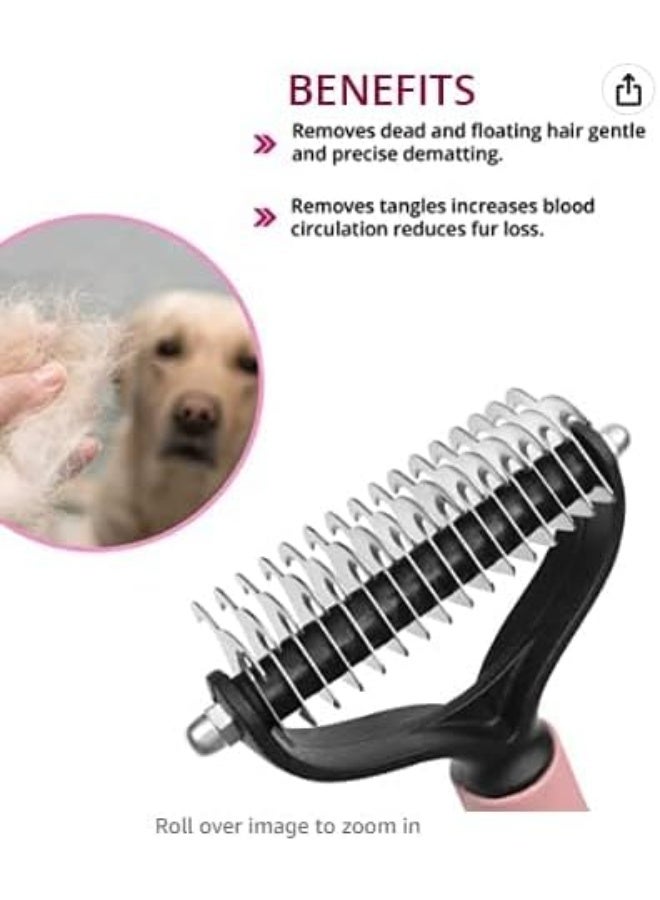 فيرست برو فرشاة تمشيط وإزالة تشابك الشعر للحيوانات الأليفة 2-في-1 – مشط مزدوج الجانب للكلاب والقطط لإزالة الفرو المتشابك والطبقة السفلية – شفرات من الفولاذ المقاوم للصدأ ومقبض مريح - Image 3